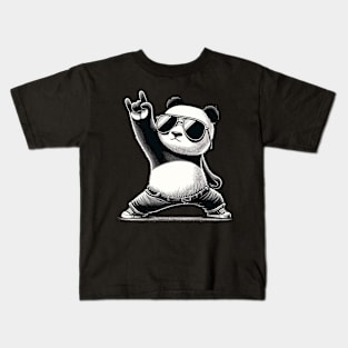 Retro Panda Rock Music Gift Funny Panda Kids T-Shirt